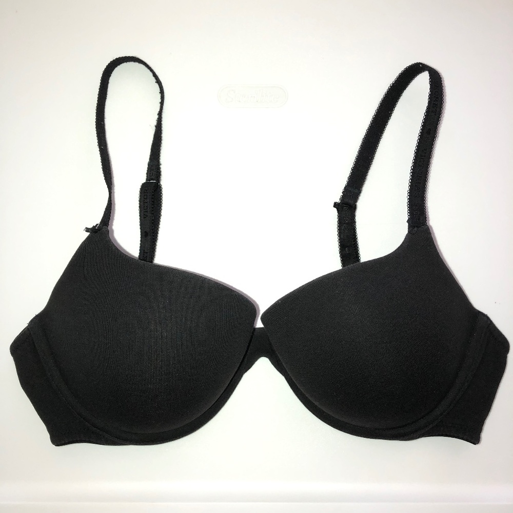 VICTORIA’S SECRET Cotton Lingerie Lined Demi Bra Adjustable Crossback Black 36C